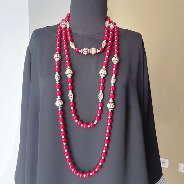 Collar Largo Fucsia y Perla