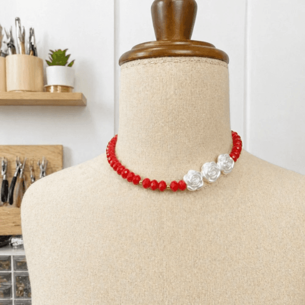 Choker Rojo y Perla